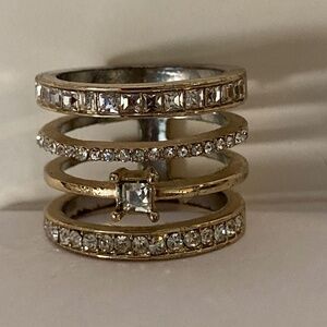 Gold and Silver Tone Rhinestone Stack Ring